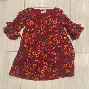 Gymboree baby girl ruffle sleeve floral maroon print lined dress size 12-18M EUC